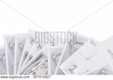 2 Estonian Kroon Bills Lies On Bottom Side Of Screen Isolated On White Background With Copy Space. B