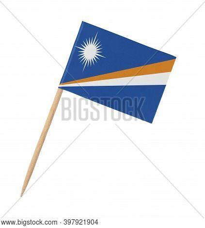 Small Paper Flag Of Marschall Islands On Wooden Stick, Isolated On White