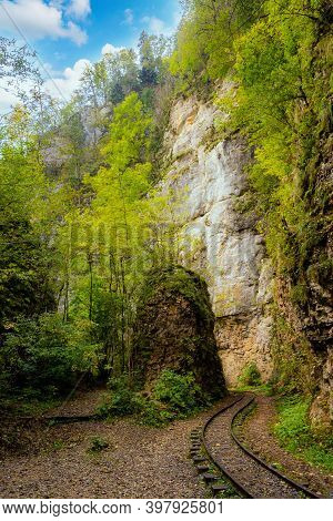Old Narrow Gauge Railway. A Canyon Guamka, Path From Mezmay To Guamka. Russia, Krasnodar Region.