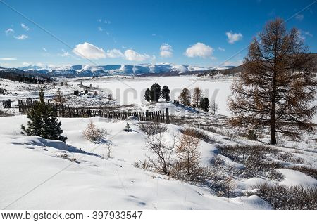 View Of Ulagan Highlands In Altay Mountains In The Winter, Siberia, Russia