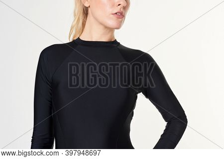 Black long sleeved swimsuit mockup