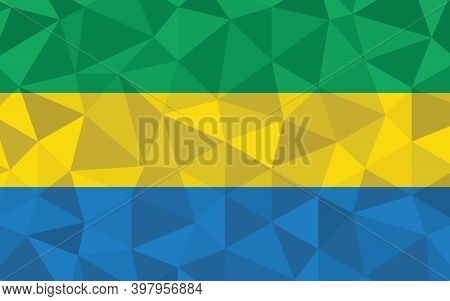Low Poly Gabon Flag Vector Illustration. Triangular Gabonese Flag Graphic. Gabon Country Flag Is A S