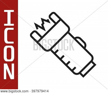 Black Line Police Electric Shocker Icon Isolated On White Background. Shocker For Protection. Taser 
