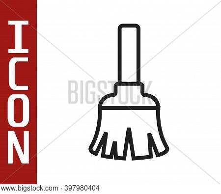 Black Line Feather Broom For Cleaning Icon Isolated On White Background. Feather Duster. Vector