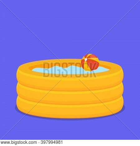 Inflate Backyard Pool Baby Plastic Flat Vector. Portable Rubber Pool Cartoon