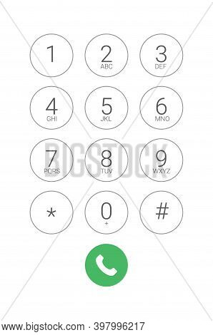 Phone Dial Number Keypad Screen Mobile Call. Dial Keypad Smartphone Vector Ui Template