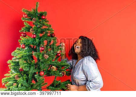 Afro Spanish Woman Celebration Christmas In Silver Dress