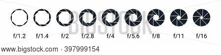 Shutter Camera Aperture Lens Icon. Vector Shutter Aperture Logo Photography Circle Open Diaphragm