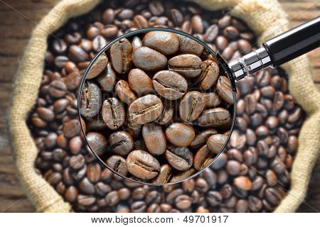 Coffee beans in burlap sack