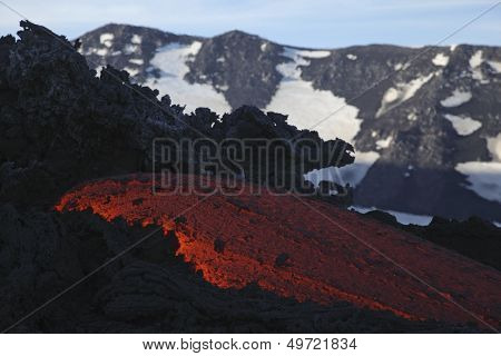 Molten lava flows from Mount Etna in Sicily Val de Bove