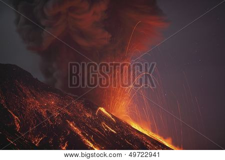 Molten lava erupting from Sakurajima Kagoshima Japan