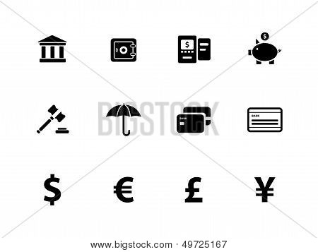 Banking icons on white background.