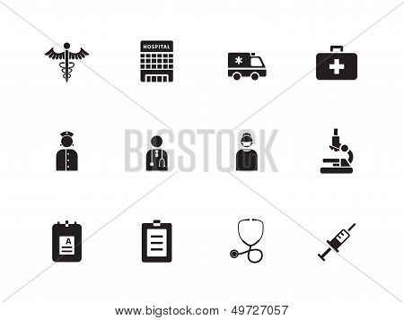 Hospital icons on white background.