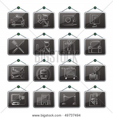 Airport, travel and transportation icons