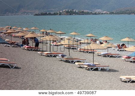 Sunbeds and umbrellas