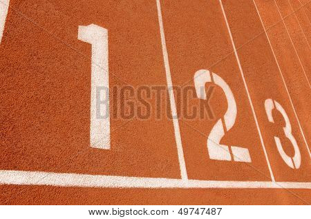 White line on the track at the start.