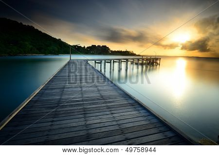 The Wooden Bridge With Sunrise At National Park Khao Leam Ya - Mu Ko Samet Rayong, Thailand