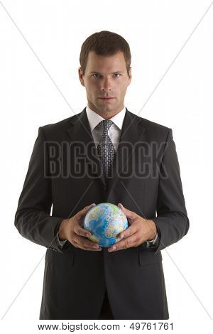 Businessman holding globe