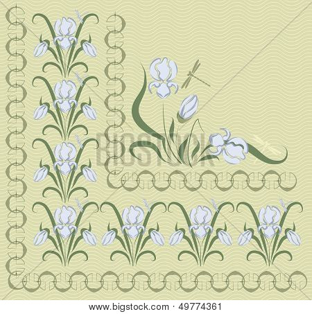 Background Ornamented With Blue Irises