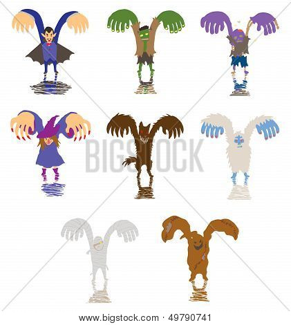 Simple Halloween Monster And Ghost Collection Set