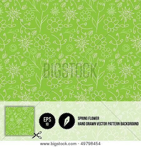 Spring Flower Hand Drawn Pattern Background