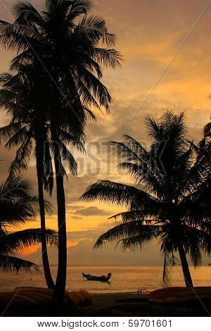 Tropical Beach With Palm Trees At Sunrise, Ang Thong National Marine Park, Thailand