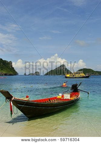 Longtail Boat At Mae Koh Island, Ang Thong National Marine Park, Thailand