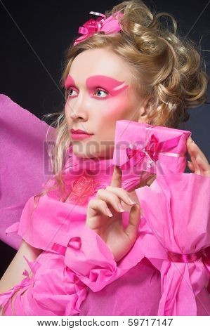 Woman in pink.