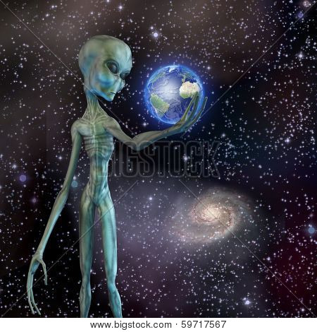 Alien being ponders earth
