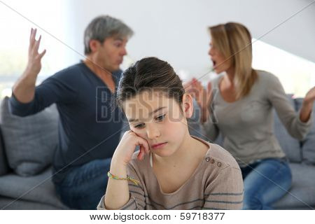 Parents fighting and daughter being upset