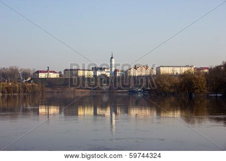 Mogilev City Historical Centre Reflected In The River Dnieper.