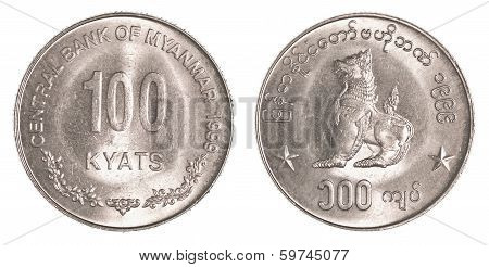 100 Burmese (myanmar) Kyat Coin