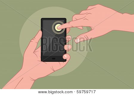 Hands using mobile device