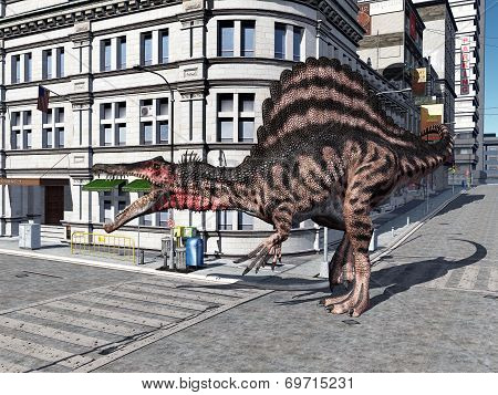 The Dinosaur Spinosaurus in the City