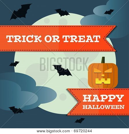 Vector halloween pumpkin front moon background
