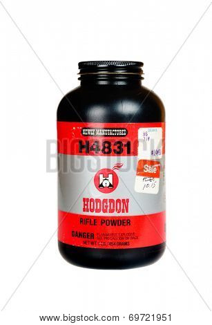 Hayward, CA - August 7, 2014: 1Lb container of Hodgdon H4831 smokeless rifle powder
