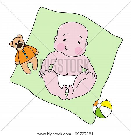 A Baby Lying With Toys