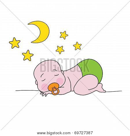 Sleeping Baby With Moon And Stars