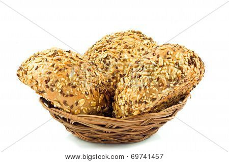 Round Wholemeal Bread. Resh Buns With Different Seeds.