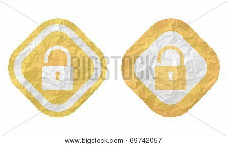 Two Frames With Texture Crumpled Paper And Padlock