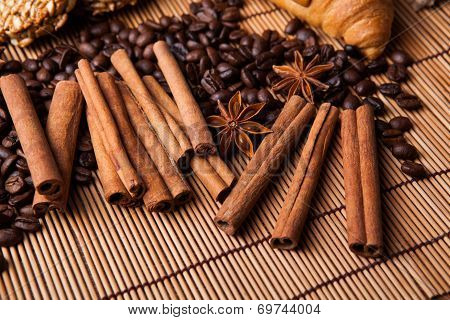 Roasted Coffee And Cinnamon Sticks