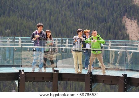 Tourists at the Glacier Skywalk in Jasper National Park