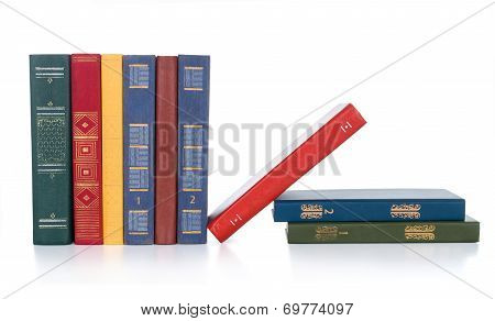 books in a row, isolated, blank labels, free copy space