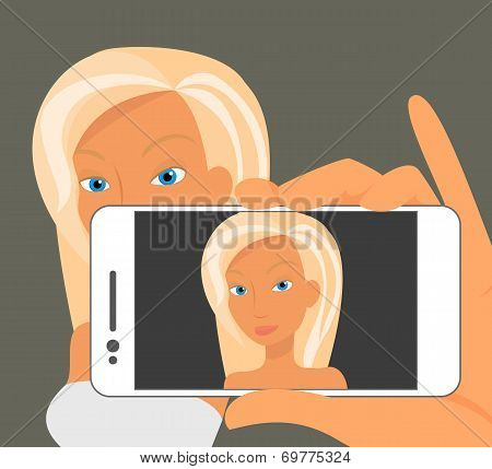 Selfie of blonde woman without make up