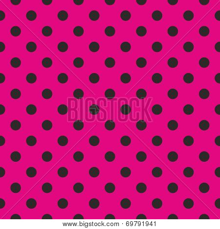 Tile vector pattern with black polka dots on pink background