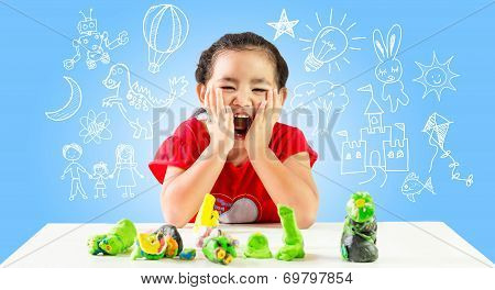 Happy little girl create idea