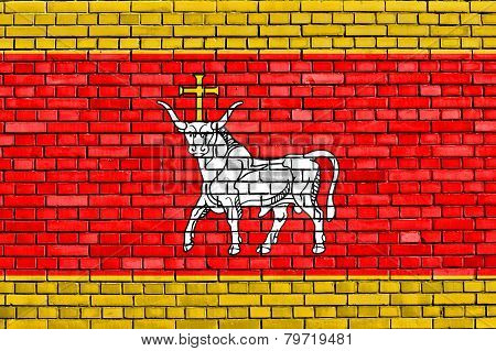 Flag Of Kaunas Painted On Brick Wall