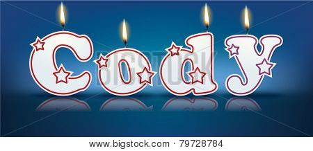 CODY written with burning candles - vector illustration