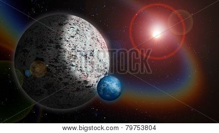 Icy Planet with Water Moon