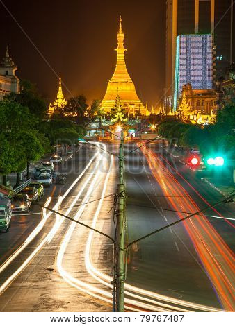 Sule Pagoda At Night, Yangon, Myanmar
